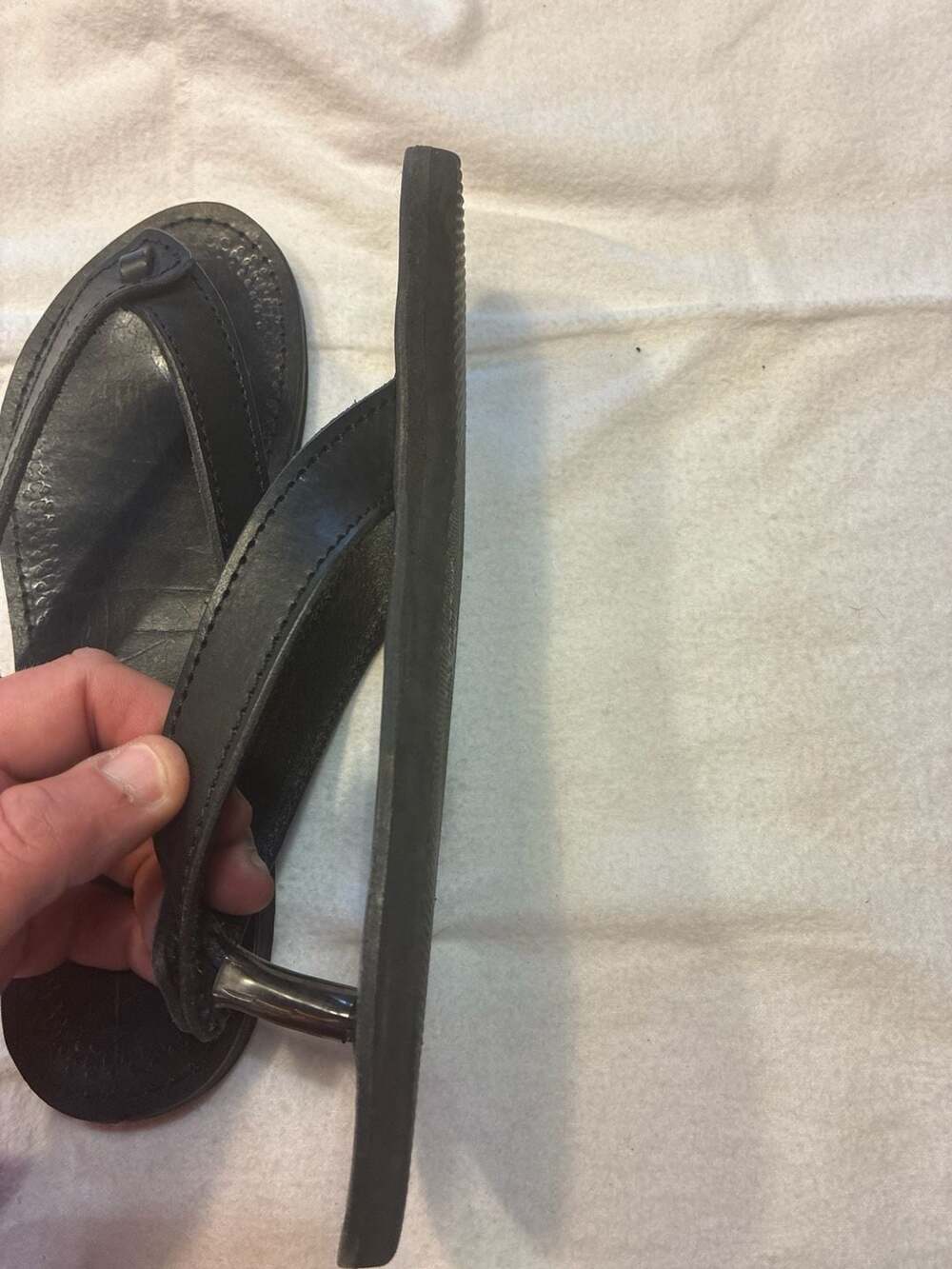 Komuka Handcrafted Black Leather Thong Sandals Flip Flops Size 40 - Picture 5 of 8